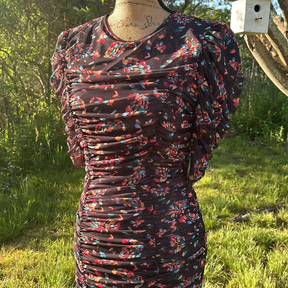 Free People Briella Midi Floral Ruched Dress Twilight Combo size S NWT - Picture 8 of 16